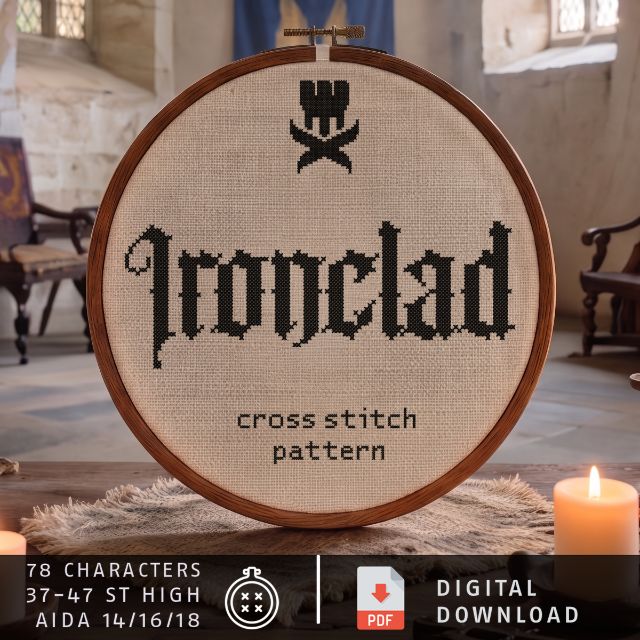 Ironclad: cross stitch alphabet pattern, PDF