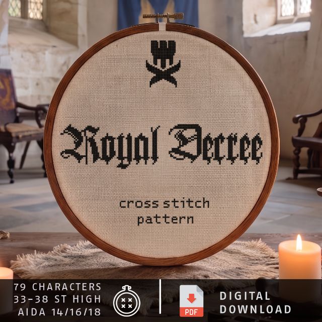Royal Decree: cross stitch alphabet pattern, PDF