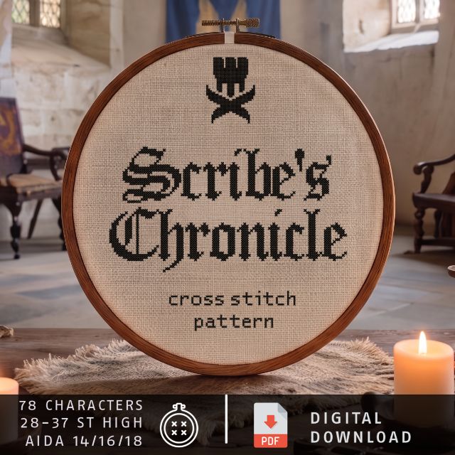 Scribe's Chronicle: cross stitch alphabet pattern, PDF
