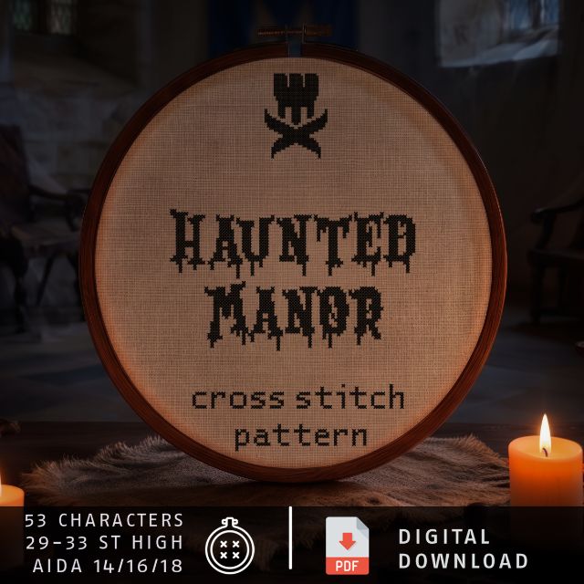 Haunted Manor: cross stitch alphabet pattern, PDF