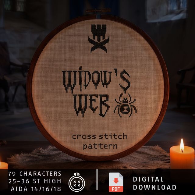 Widow's Web: cross stitch alphabet pattern, PDF